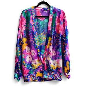 Vintage Umi Collections by Anne Crimmins 100% Silk Floral kimono blouse Sz 8